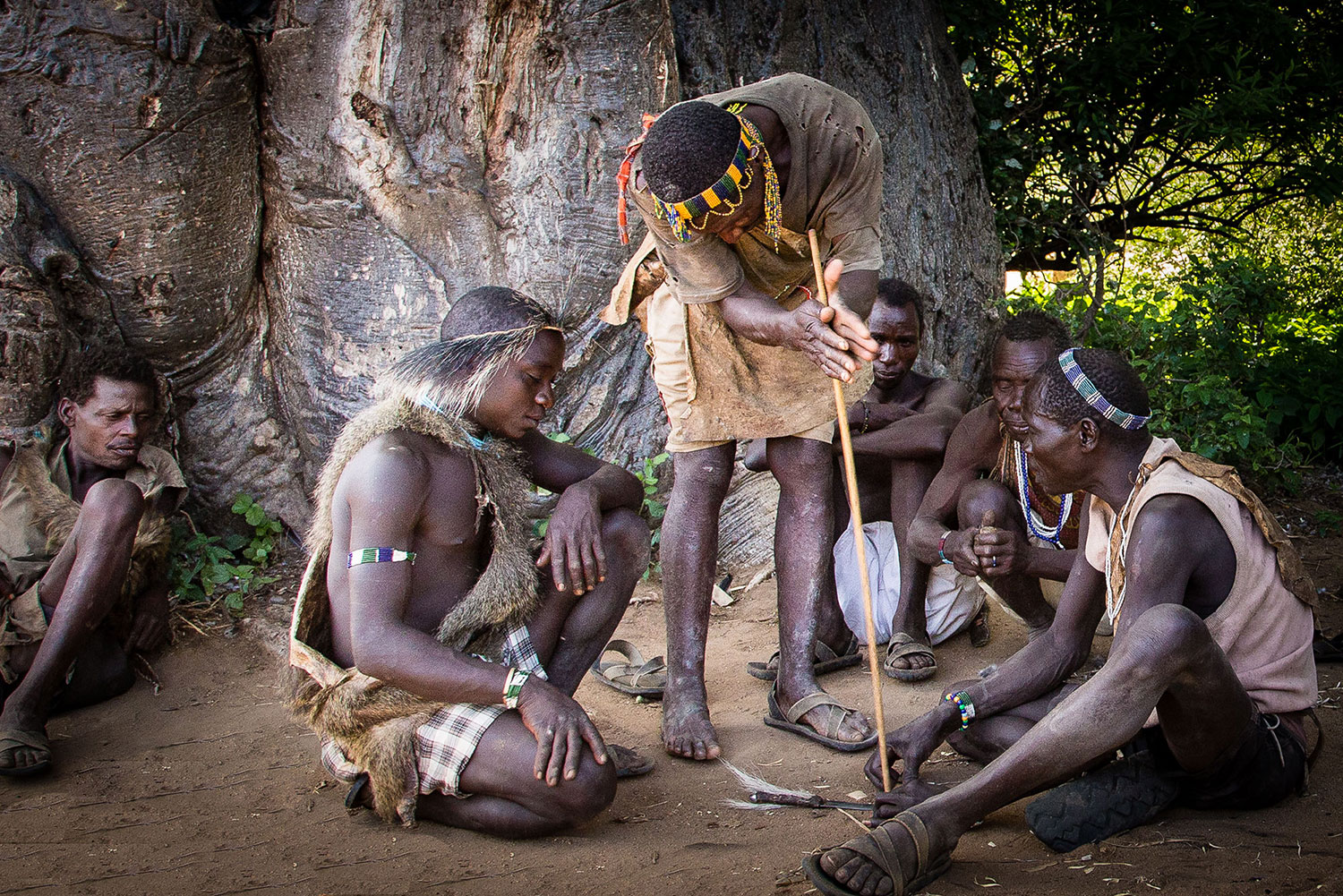 Hadzabe tribe members at Lake Eyasi, showcasing their traditional lifestyle